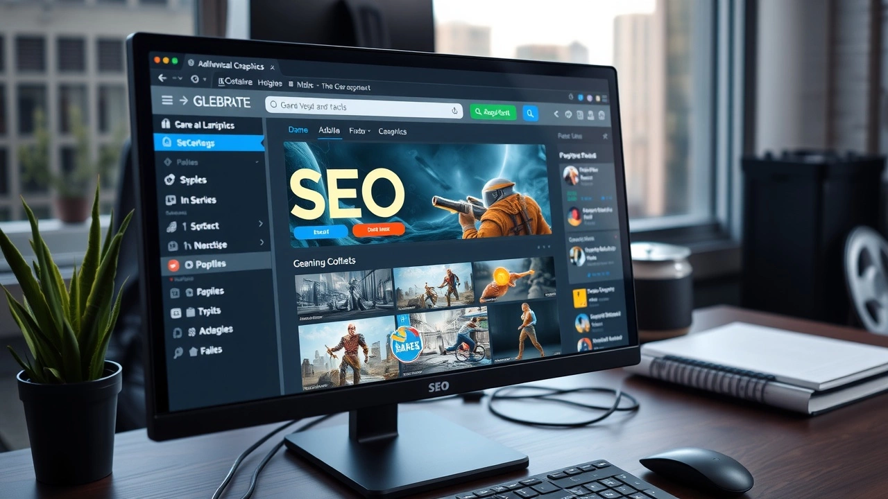 ecran dordinateur affichant outil SEO avec graphiques de jeux