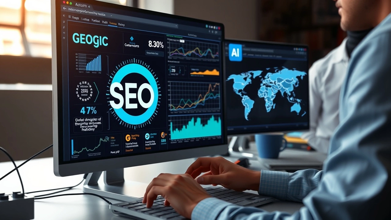 person analysant des donnees SEO avec intelligence artificielle