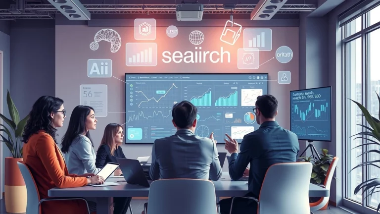 Une illustration montrant la recherche intentionnelle et son impact sur le SEO avec des professionnels en réunion