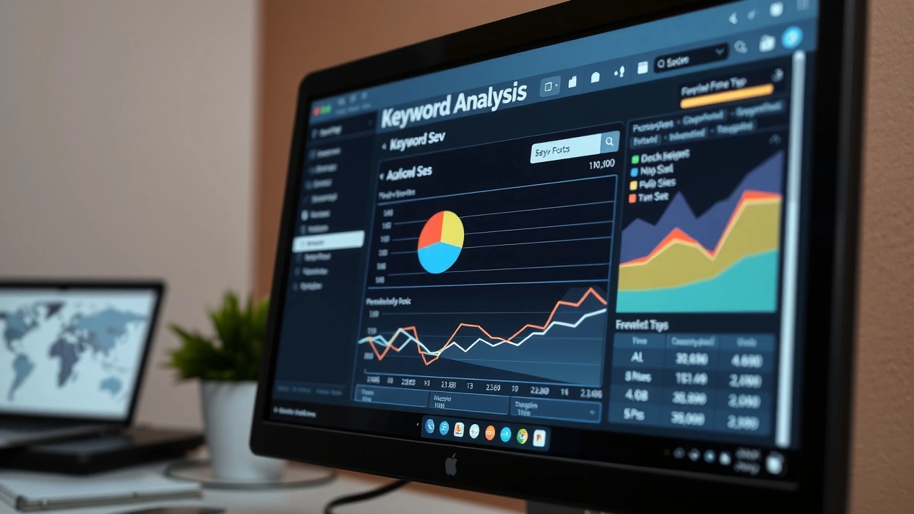 écran d'ordinateur avec outil d'analyse de mots-clés SEO