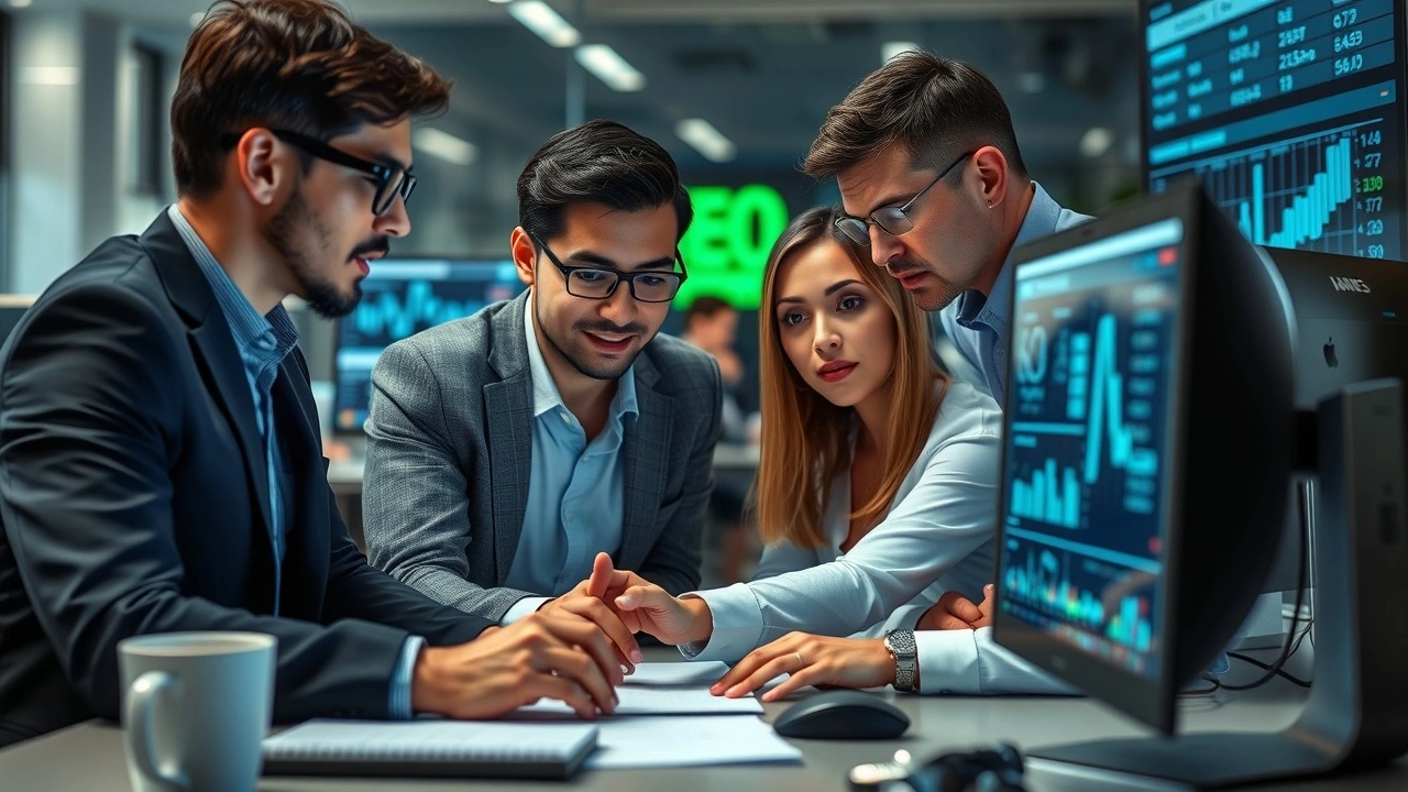 équipe professionnelle analysant des données SEO avec IA