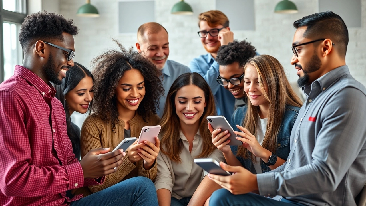 groupe de personnes utilisant les reseaux sociaux ensemble
