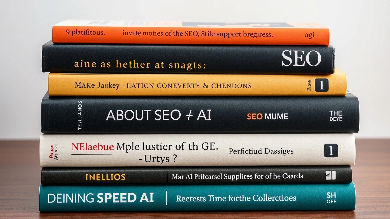 une pile de livres sur le SEO et l'IA