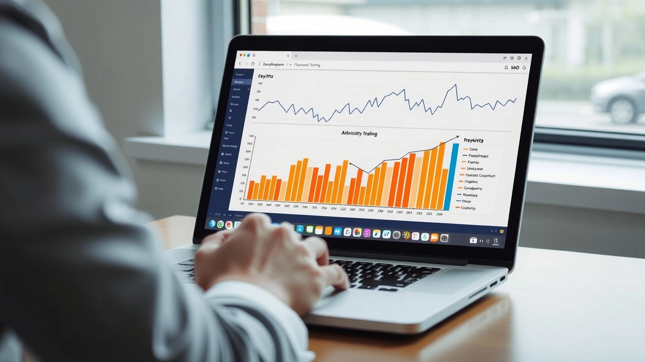 person analysant des donnees SEO avec un ordinateur portable