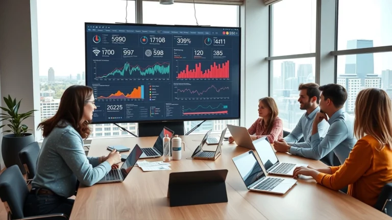 Bureau moderne avec une equipe analysant des outils d'IA pour le SEO