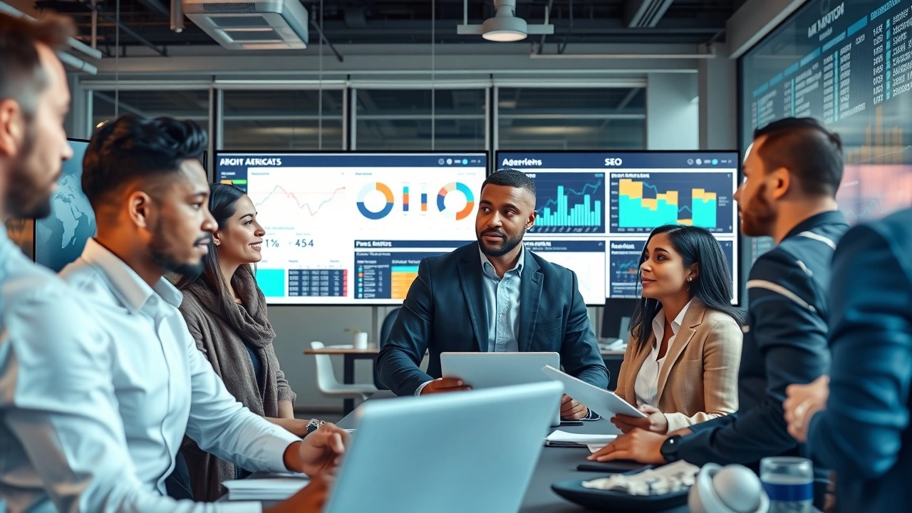 groupe de marketers analysant des données avec des outils IA