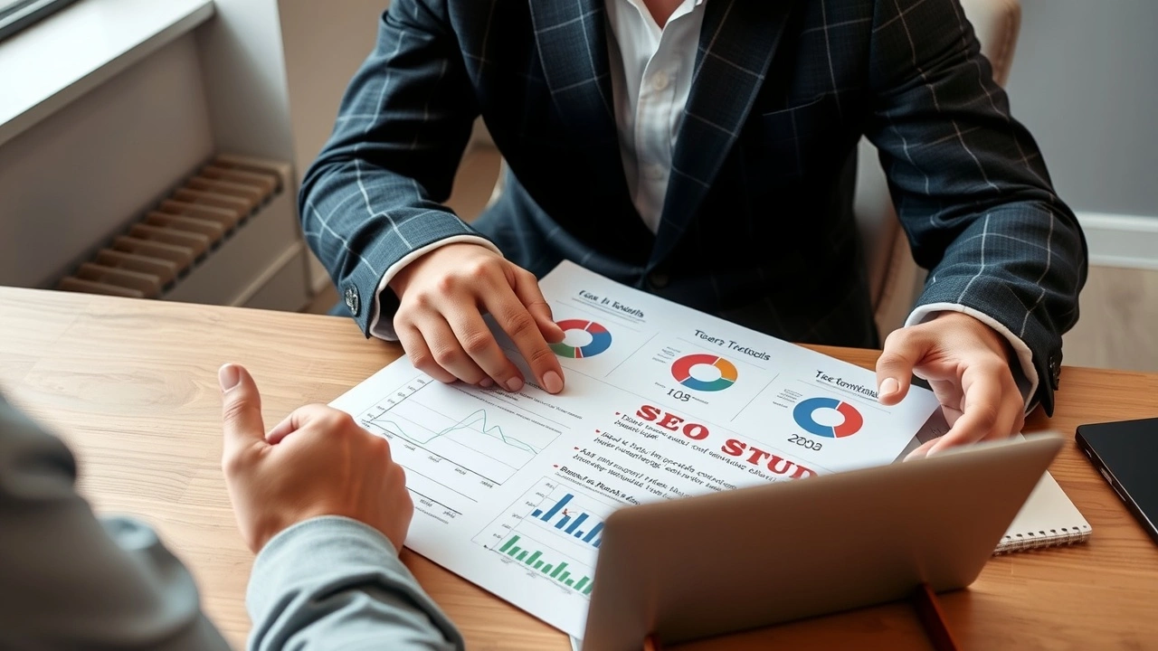 une personne examine des etudes de cas SEO sur un ordinateur