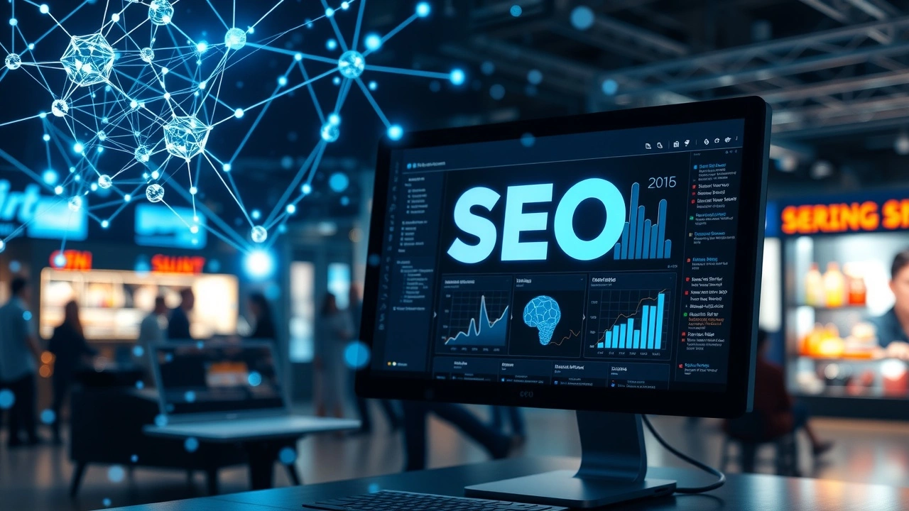Une illustration de l'intelligence artificielle optimisant le SEO pour la visibilité en ligne.