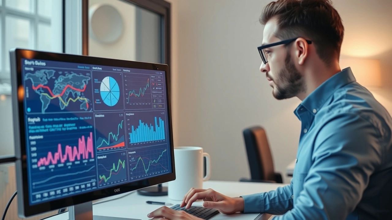 person regardant des donnees sur un ordinateur avec des graphiques