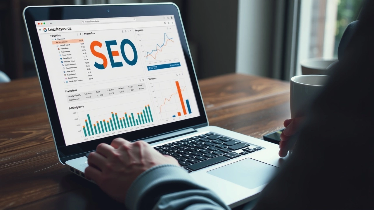 person analysant des mots-clés SEO sur un ordinateur portable