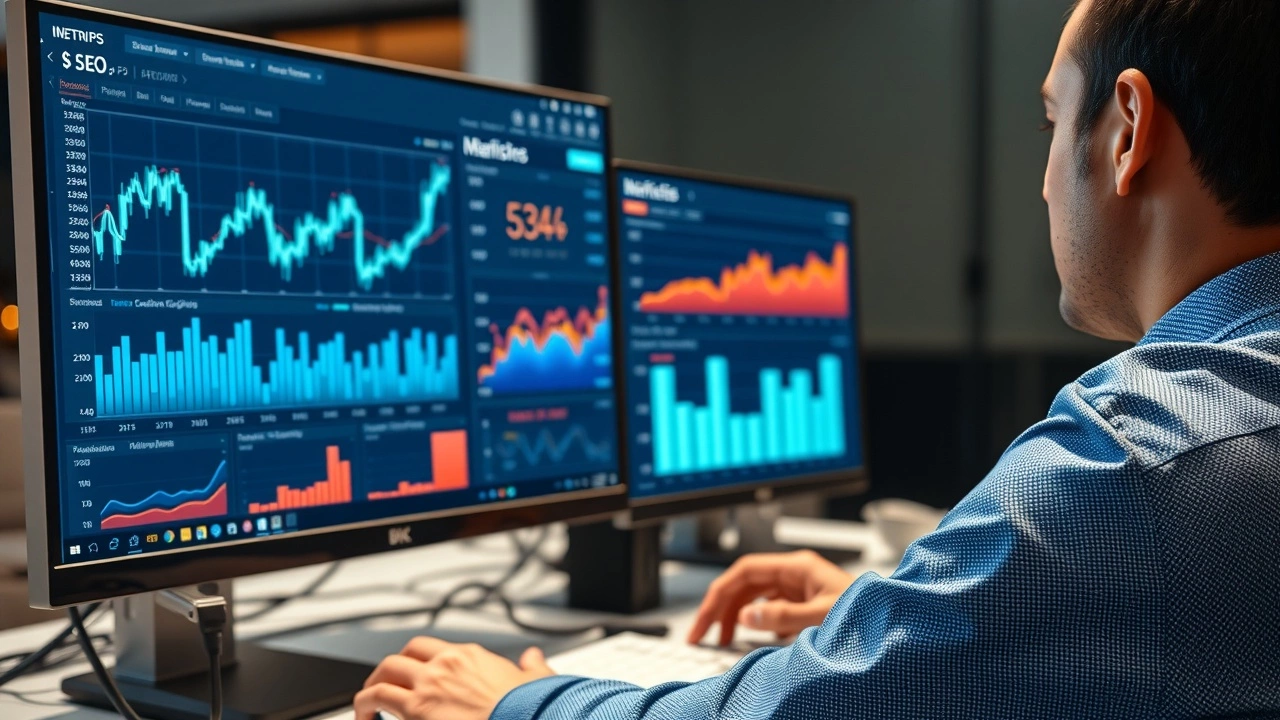 person regardant des metrics de performance SEO en temps reel