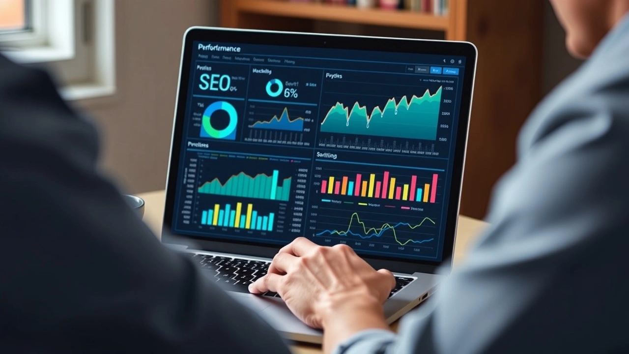 person analysant des données de performance SEO sur un ordinateur