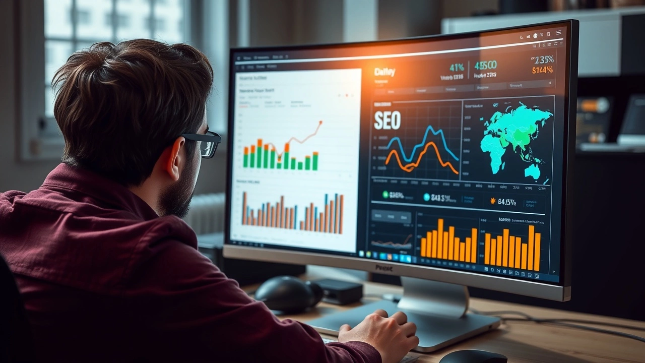 person analysant des performances SEO sur un ordinateur