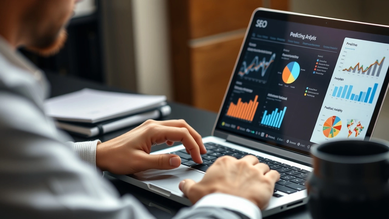 person analysant des donnees SEO sur un ordinateur portable