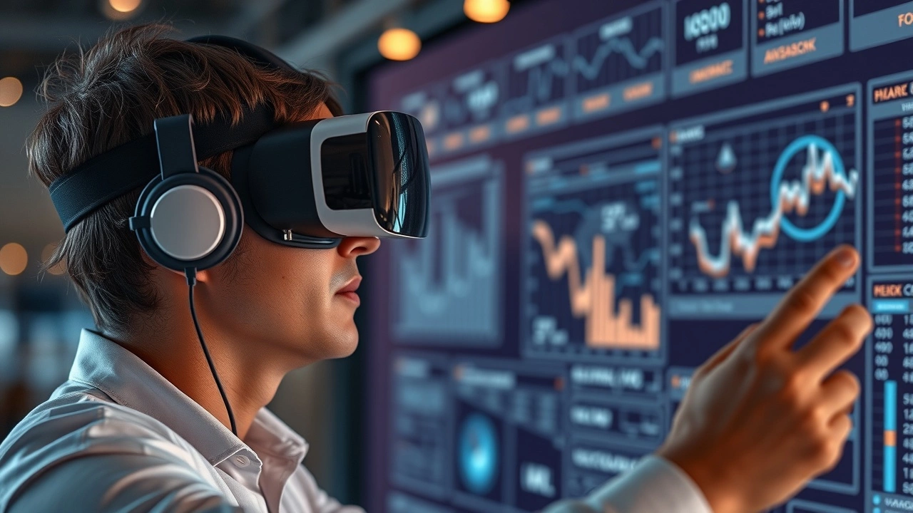 person utilisant un casque de realite augmentee pour analyser des donnees