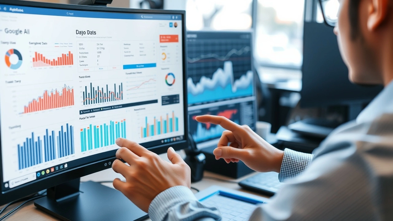 person examinant les donnees SEO avec des outils AI