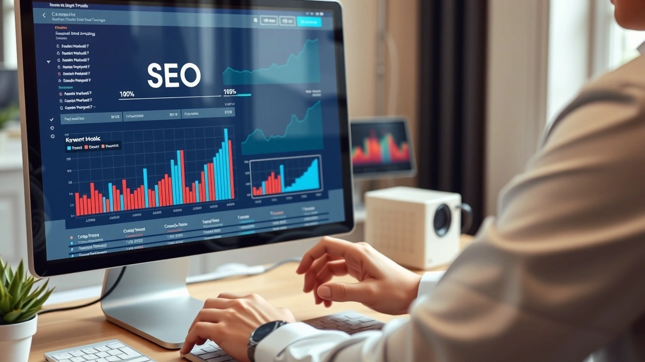 person regardant des analyses de données SEO sur un ordinateur