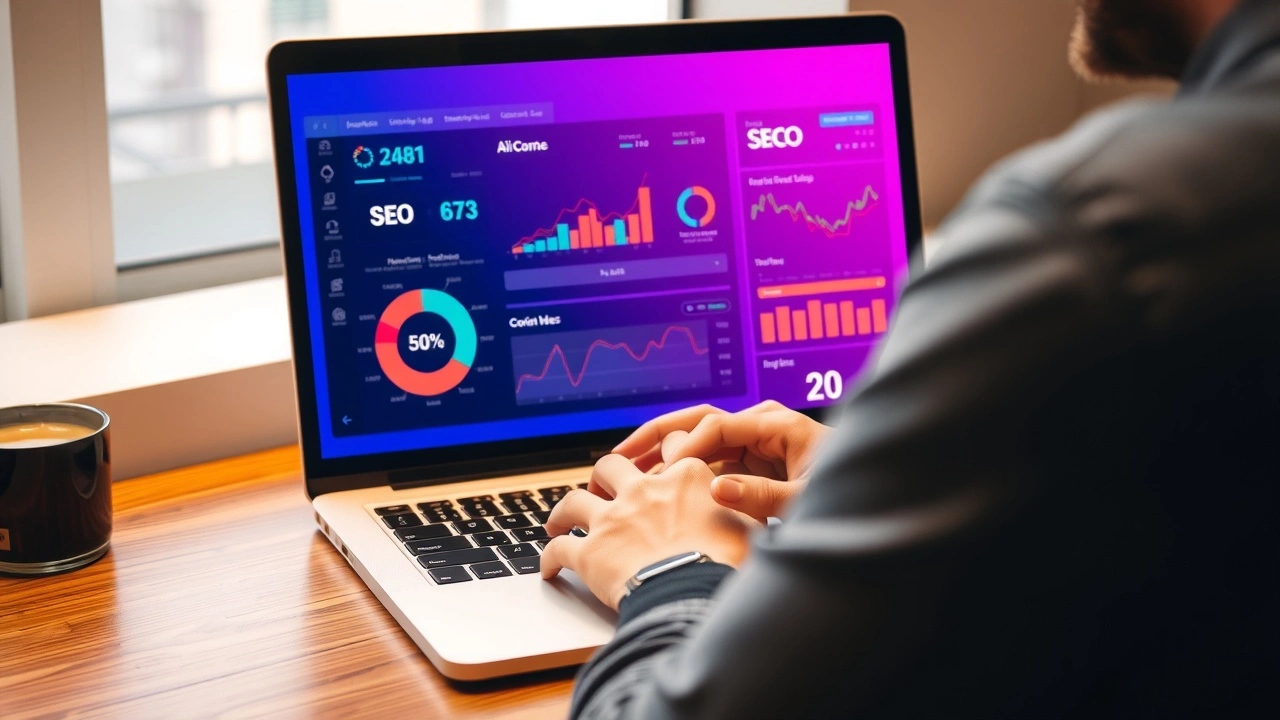 person analysant des donnees SEO sur un ordinateur portable
