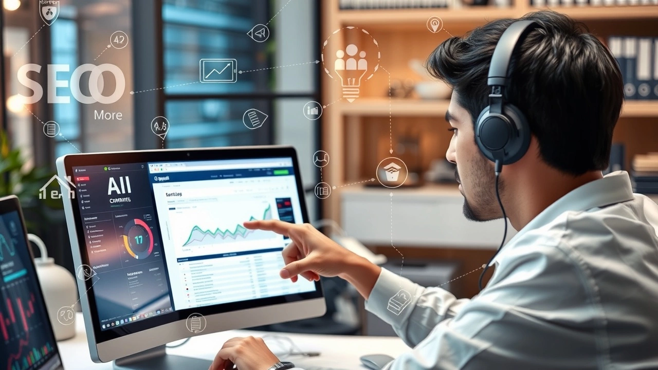 person analisant des données SEO et IA