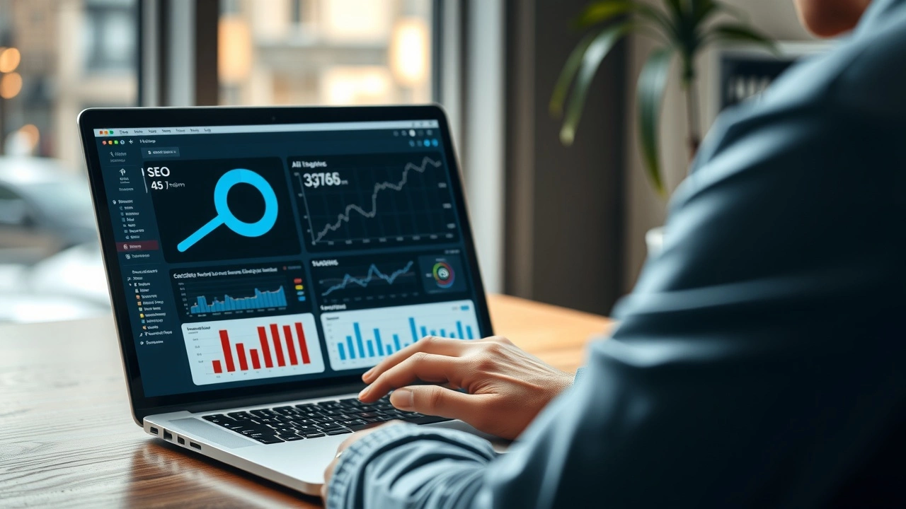 person travaillant sur l'analyse SEO avec des outils IA