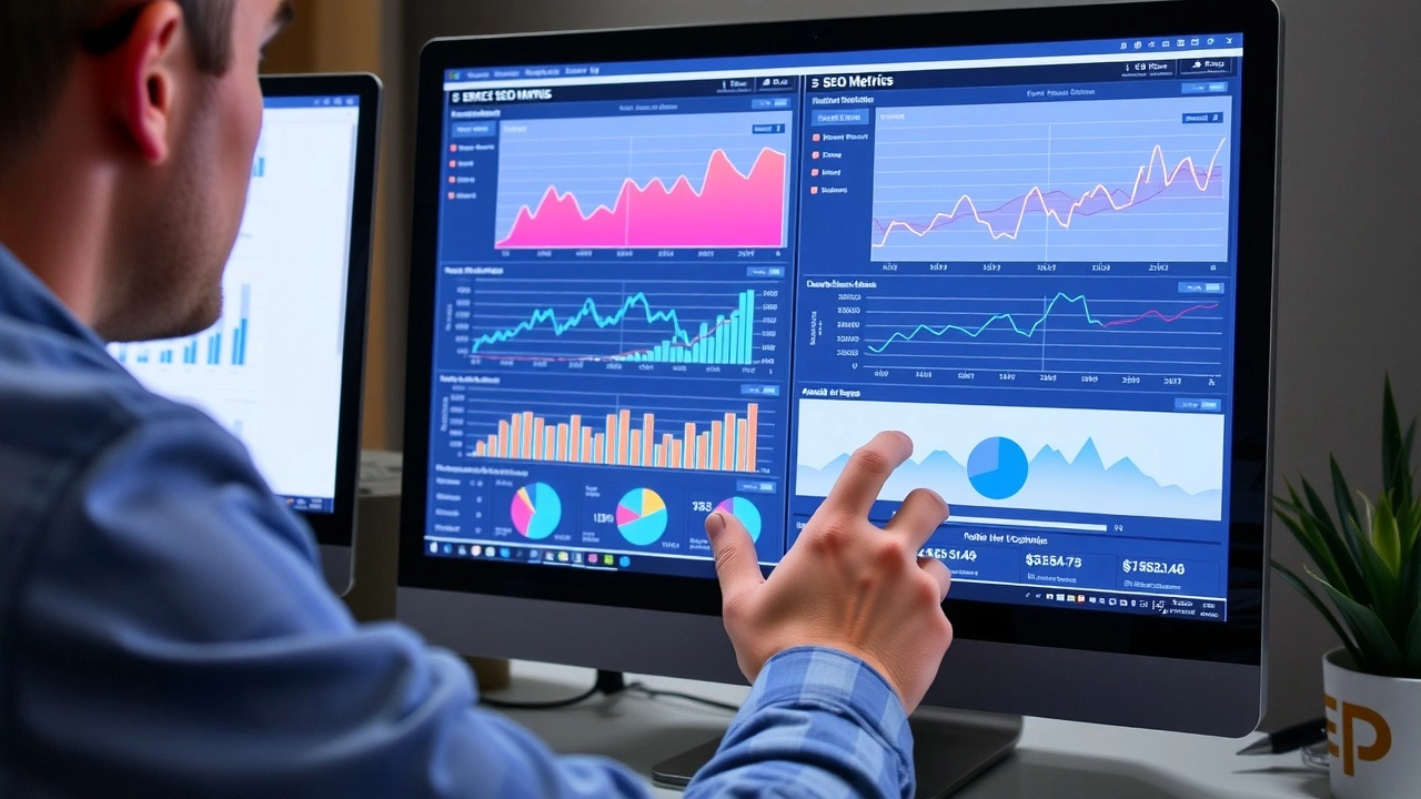person regardant des statistiques SEO sur un écran dordinateur