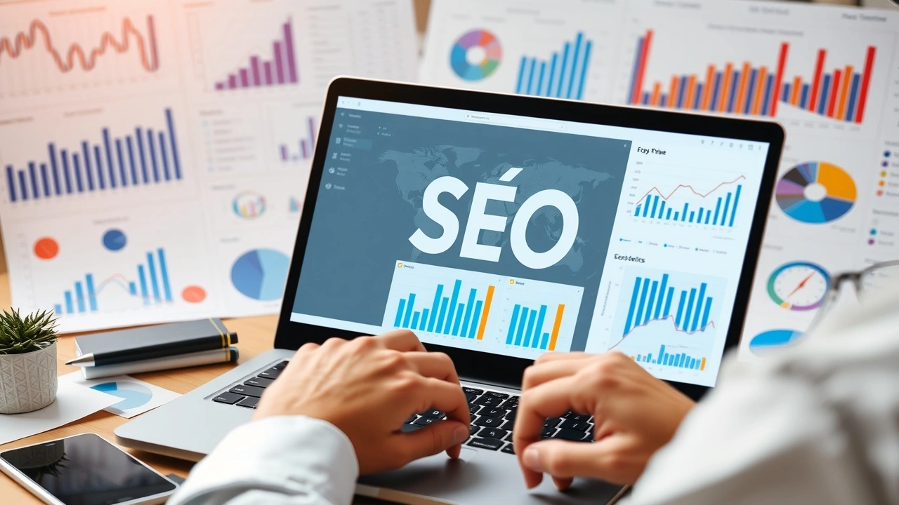 person analysant des donnees SEO sur un ordinateur