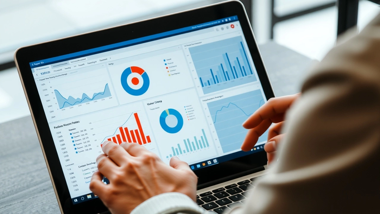 person regardant des donnees SEO sur un ordinateur portable