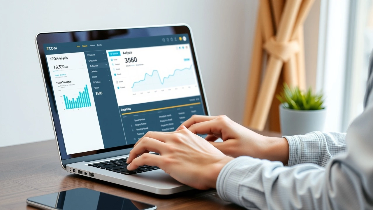 Person utilisant un outil d'analyse SEO alimenté par l'IA
