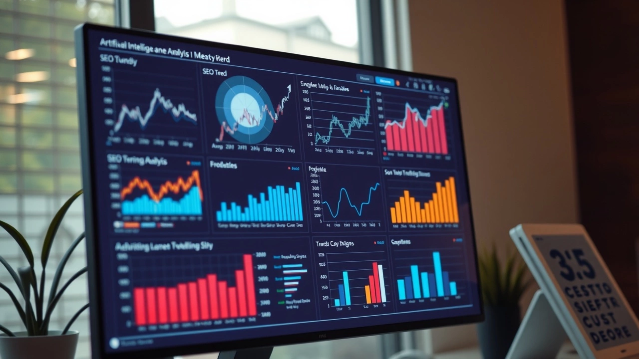 ordinateur montrant des graphiques d'analyse de tendances SEO