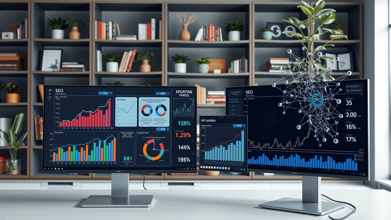 Une scène illustrant l'analyse des performances SEO avec l'intelligence artificielle.
