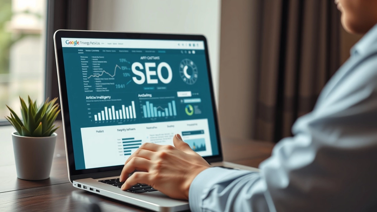 person analysant du contenu SEO avec un ordinateur