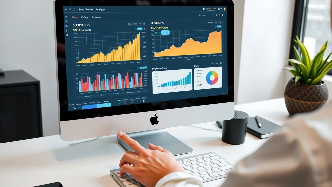 person analysant des performances SEO sur un ordinateur