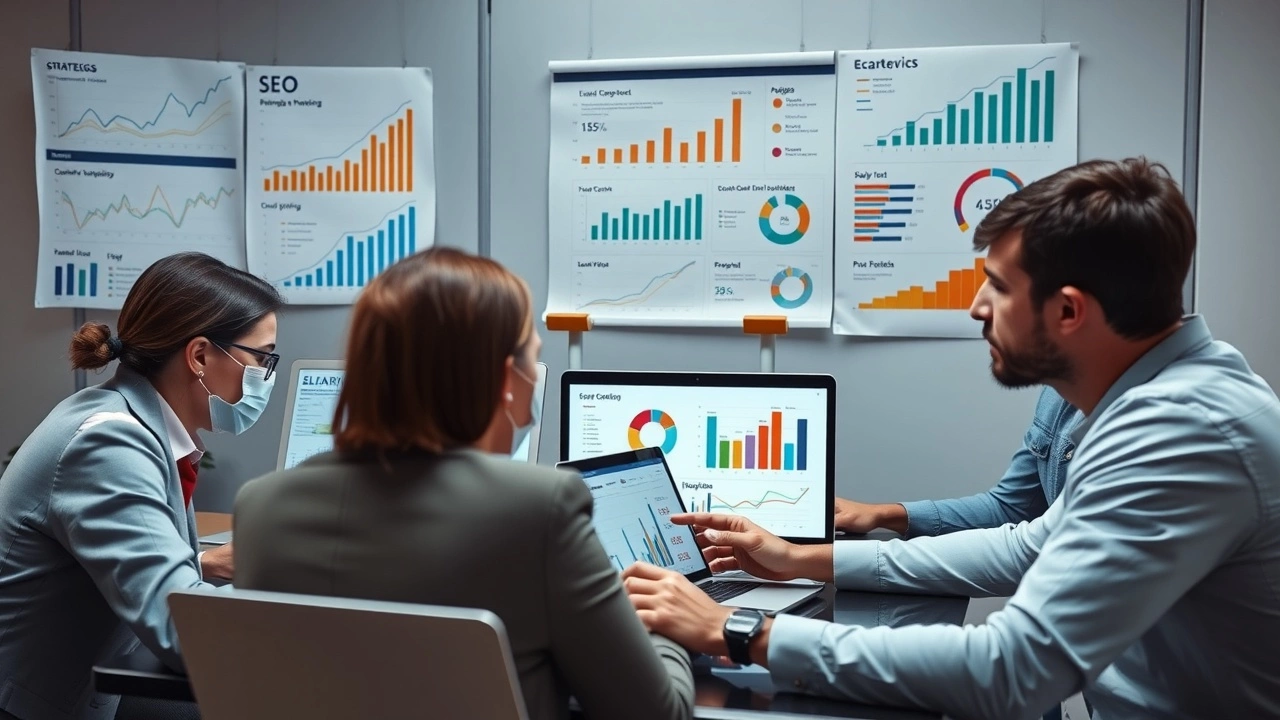 professionnels du marketing digital analysant des strategies SEO