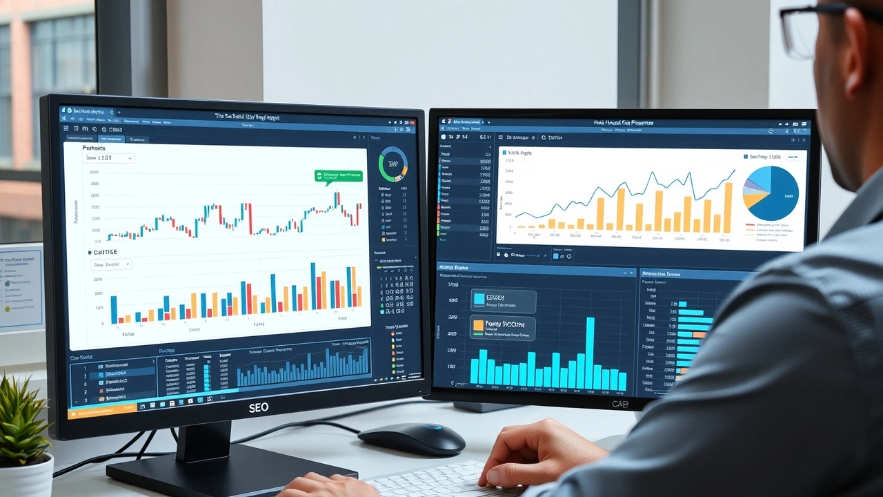 analyste de donnees examinant des graphiques de performance SEO