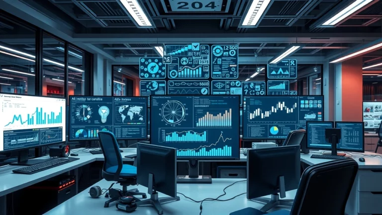 Une scène illustrant les avancées technologiques de l'IA pour la veille SEO en 2024.