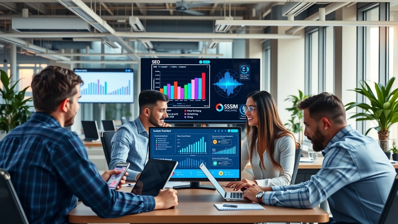 espace de bureau moderne avec collaboration sur appareils