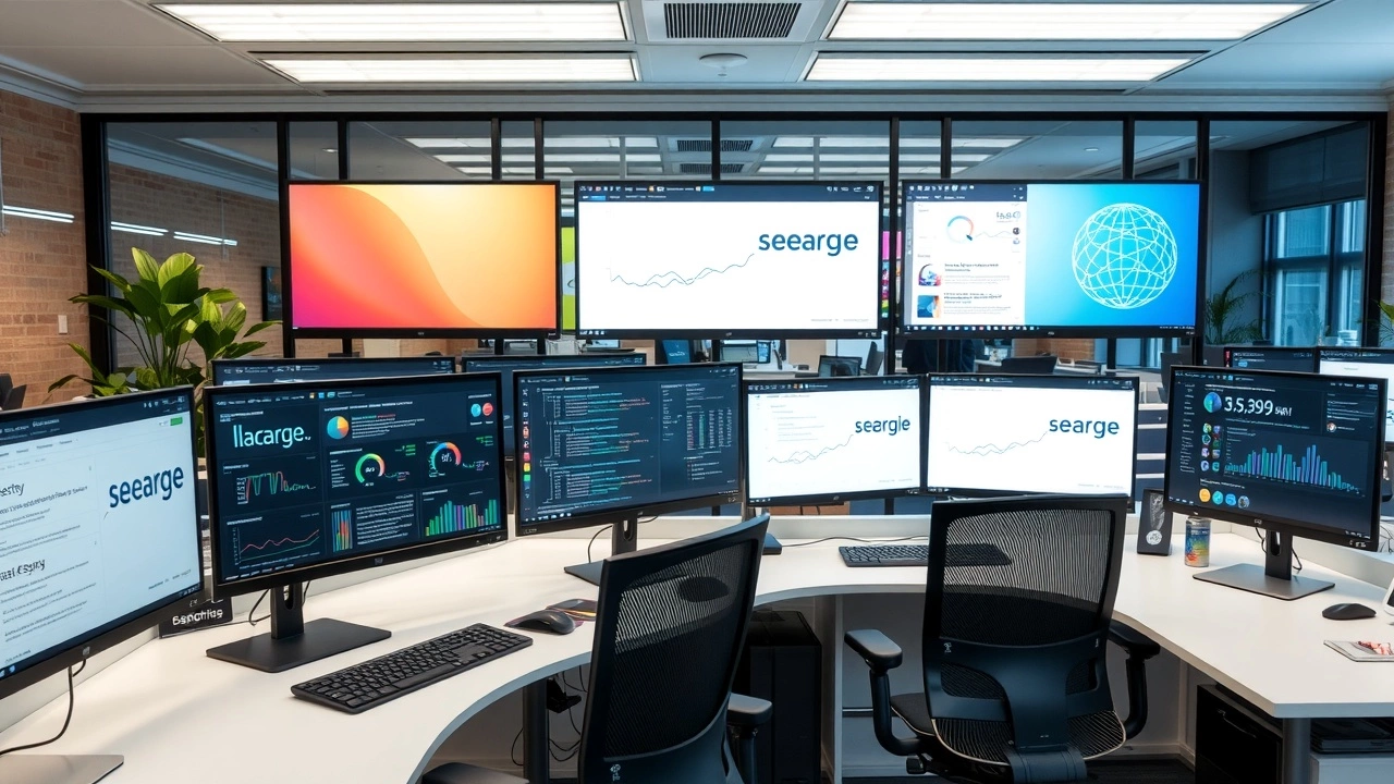 bureau moderne avec ecrans affichant des algorithmes de recherche