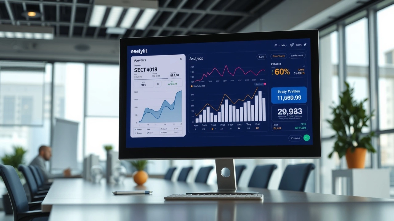 bureau moderne avec une ecran affichant des donnees SEO
