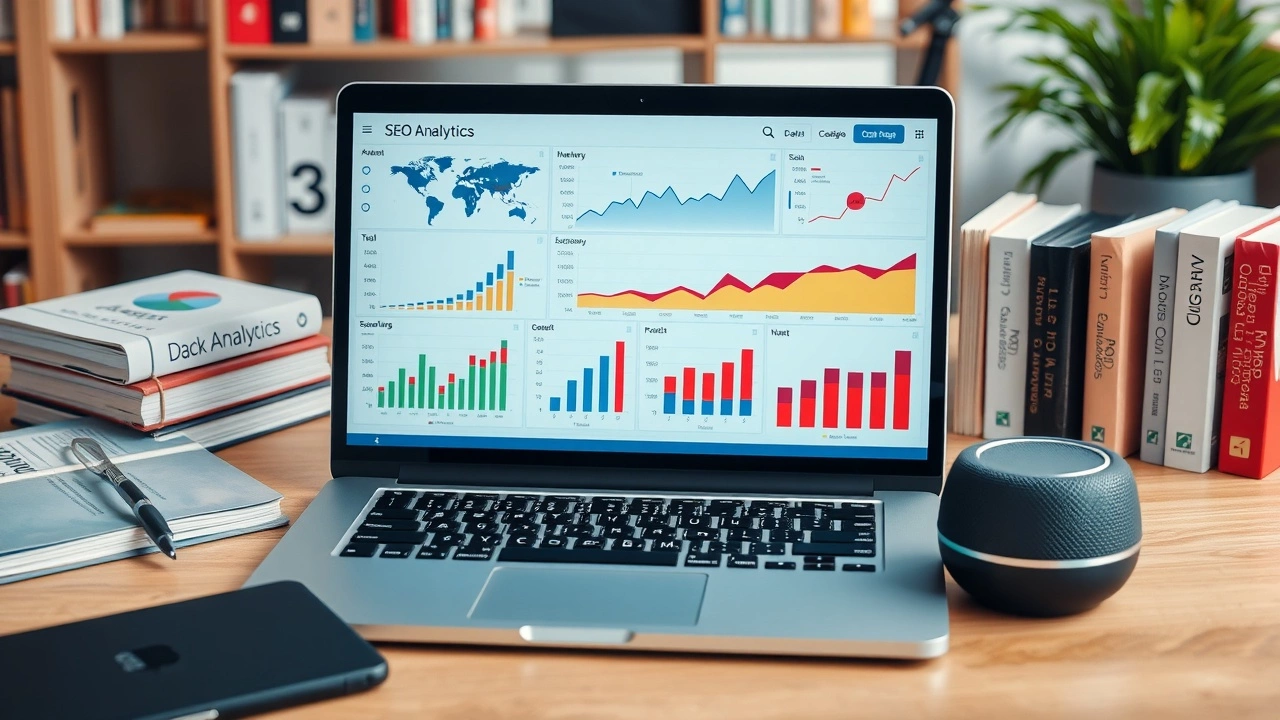 bureau moderne avec ordinateur et livres sur le SEO