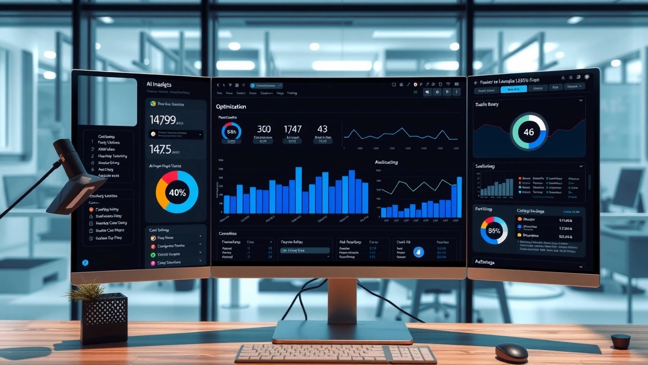 bureau moderne avec ordinateur et outil d'analyse SEO