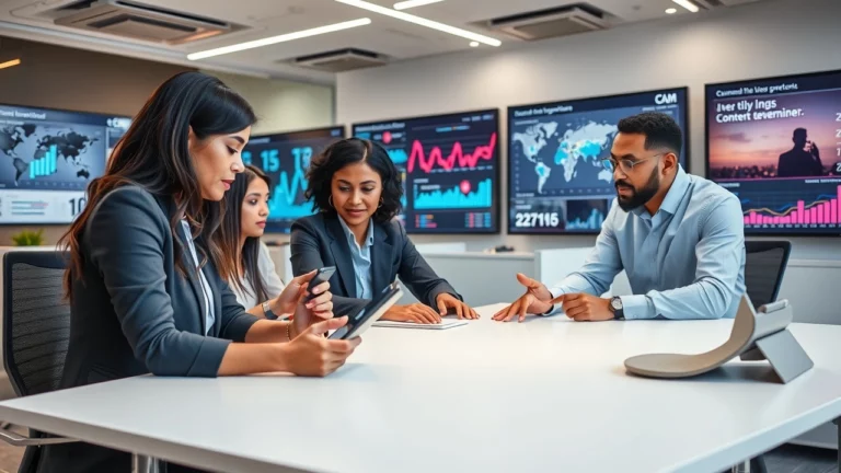 Une scène de bureau moderne illustrant l'utilisation de l'IA pour comprendre les besoins des utilisateurs.