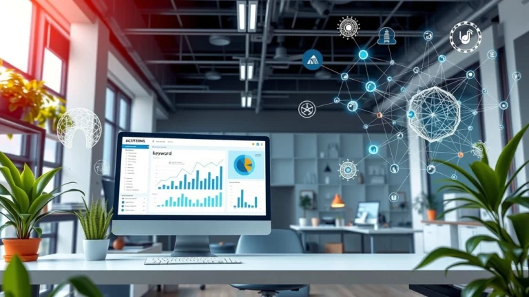 Esprit de bureau moderne utilisant l'IA pour le SEO