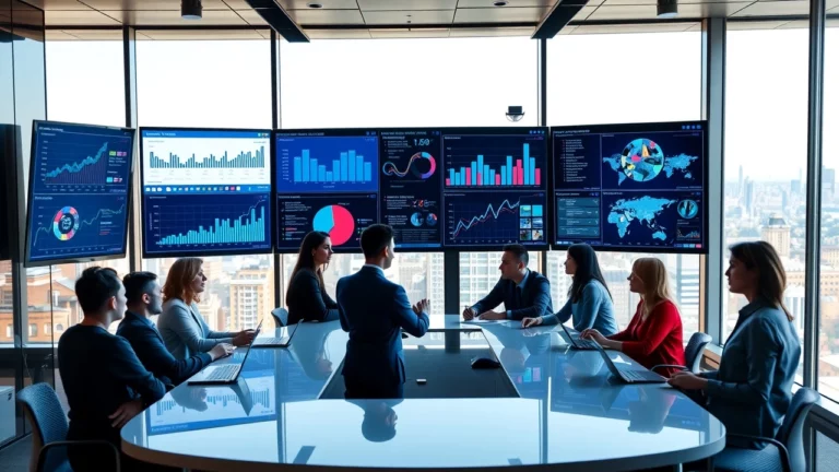 Bureau moderne avec des professionnels discutant des tendances SEO et de l'IA.