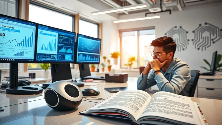 Un bureau moderne illustrant l'intégration de l'IA dans les pratiques SEO