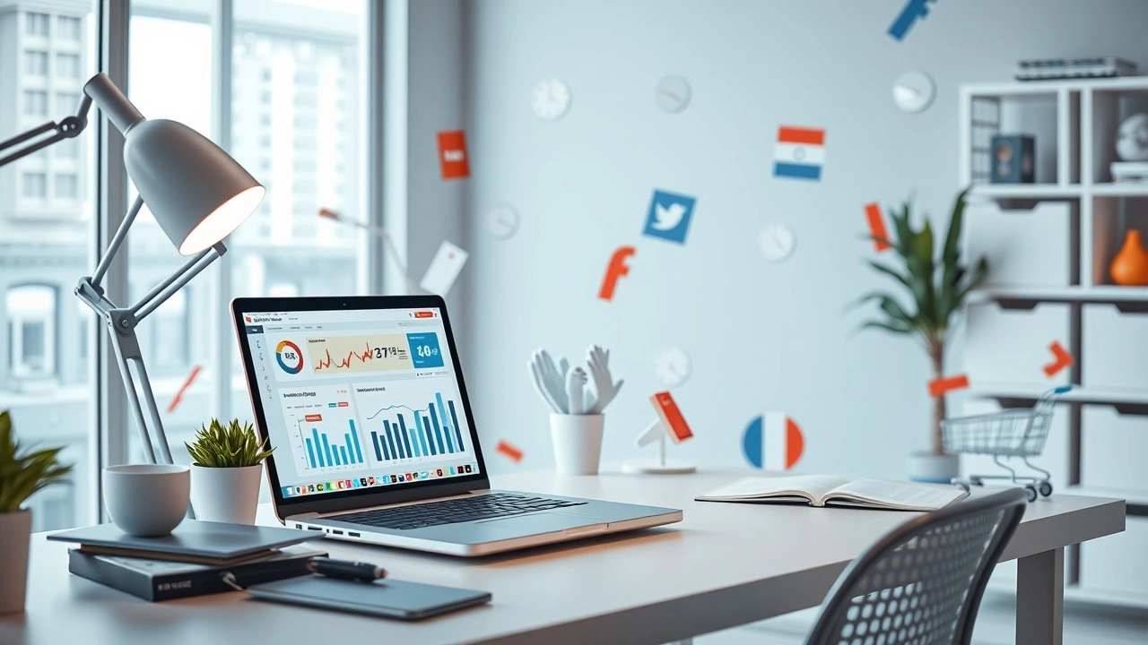 Bureau moderne centré sur l'optimisation du SEO pour le commerce social.