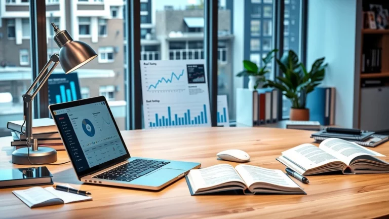 Une scène de bureau moderne illustrant une stratégie SEO avec intégration de l'IA.