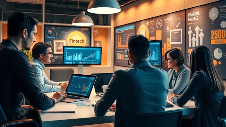 Bureau fintech moderne avec une equipe diversifiee collaborant sur des strategies SEO.