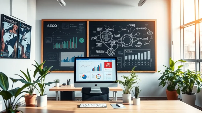 Un bureau moderne illustrant l'optimisation sémantique dans le SEO IA.