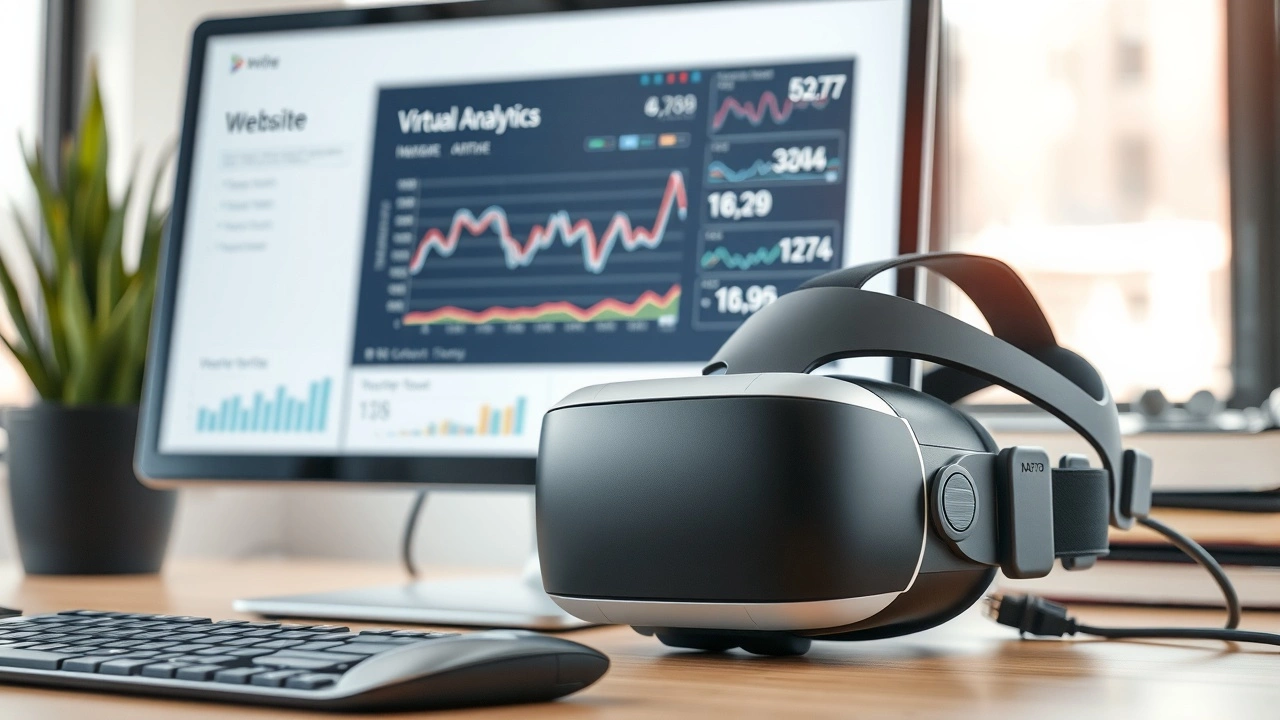 casque de realite virtuelle et ordinateur avec analytics