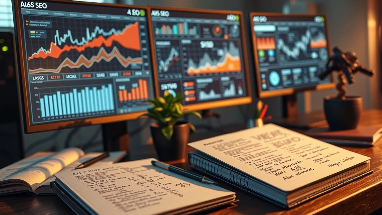 Une vue rapprochée d'un espace de travail moderne symbolisant les compétences essentielles pour maîtriser le SEO IA à l'ère numérique.